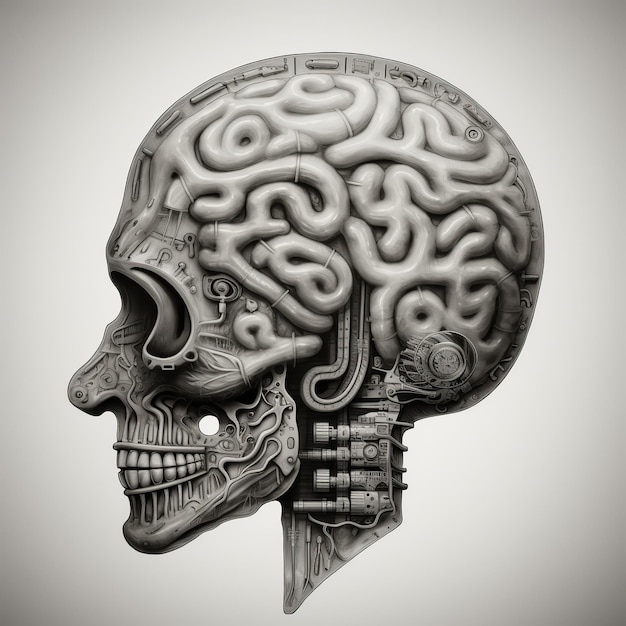 AI generato AI Generative Engraving illustrazione retrò vintage della mente del cervello ai