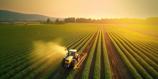 AI generato AI Generative Photo air drone illustrazione del trattore che spruzza pesticidi sul campo