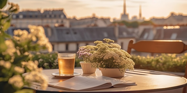 AI generato AI generativo Accogliente decorazione romantica Parigi Europa caffetteria sulla terrazza