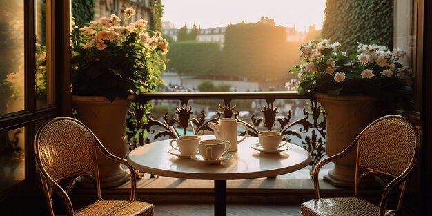 AI generato AI generativo Accogliente decorazione romantica Parigi Europa caffetteria sulla terrazza