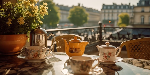 AI generato AI generativo Accogliente decorazione romantica Parigi Europa caffetteria sulla terrazza