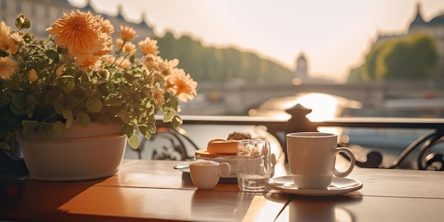 AI generato AI generativo Accogliente decorazione romantica Parigi Europa caffetteria sulla terrazza