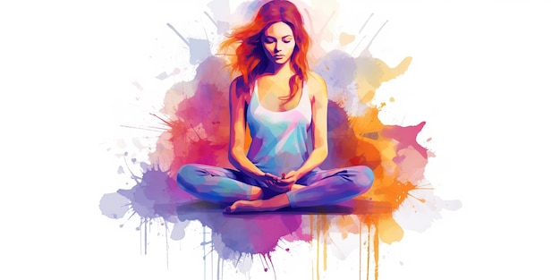 AI Generato AI Generativo Acquerello disegno inchiostro illustrazione di yoga donna meditazione femminile