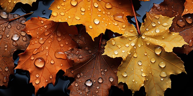 AI generato AI generativo Autunno autunno foglie dell'albero su giorno piovoso sfondo decorazione grafica