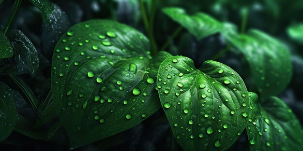 AI generato AI generativo Bella natura selvaggia foglia verde all'aperto con goccia d'acqua