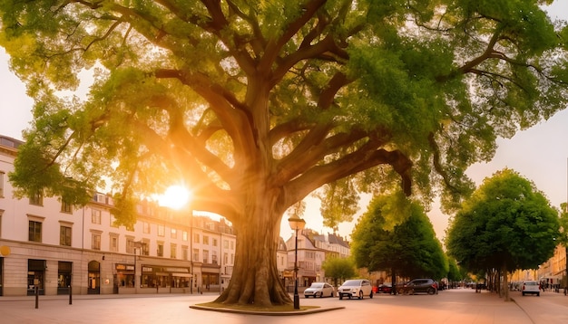 AI generato AI generativo bellissimo albero in città