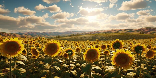 AI generato AI generativo Campo di girasoli in giornata di sole La natura all'aperto esplorerà il raccolto agricolo