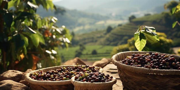 AI generato AI Generativo Chicchi di caffè piantagione natura paesaggio all'aperto