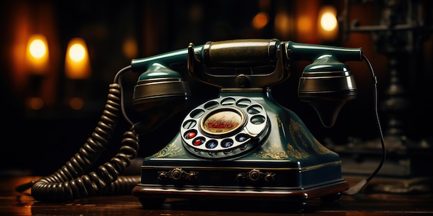 AI generato AI generativo classico retrò vintage antico telefono parlare telefono su legno