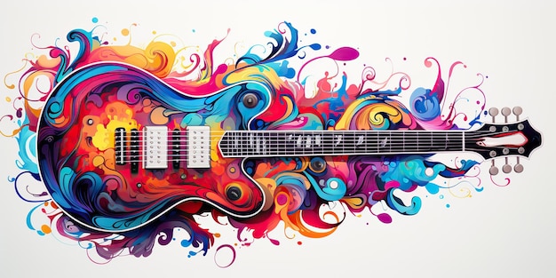 AI Generato AI Generativo Disegna vernice schizzo acquerello muisc chitarra con spruzzi di colore