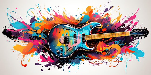 AI Generato AI Generativo Disegna vernice schizzo acquerello muisc chitarra con spruzzi di colore