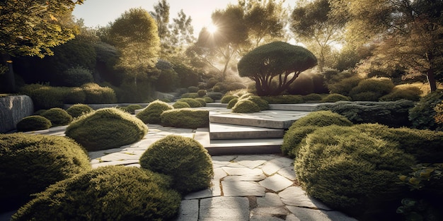 AI Generato AI Generativo Foto illustrazione realistica del giardino scandinavo di pace calma meditazione