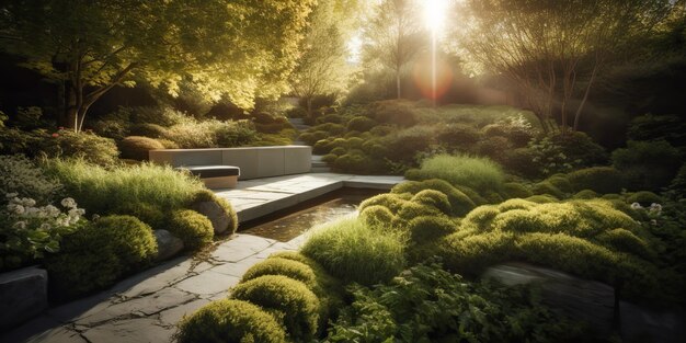 AI Generato AI Generativo Foto illustrazione realistica del giardino scandinavo di pace calma meditazione