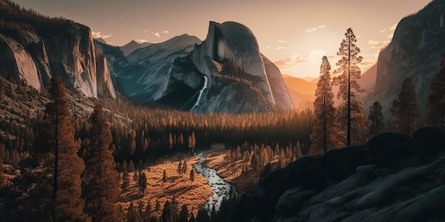 AI generato AI Generativo Foto illustrazione realistica del parco nazionale americano di Yosemite negli Stati Uniti