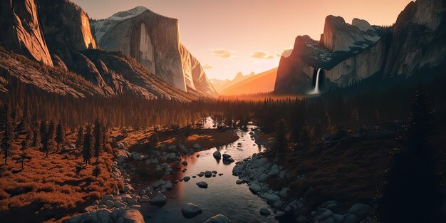 AI generato AI Generativo Foto illustrazione realistica del parco nazionale americano di Yosemite negli Stati Uniti