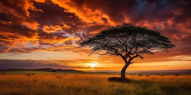 AI Generato AI Generativo Foto realistica illustrazione della scena all'aperto dell'albero della vita al tramonto