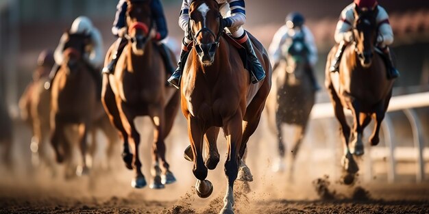 AI generato AI generativo Gara Jorse azione gampling Vista dal basso sul cavallo