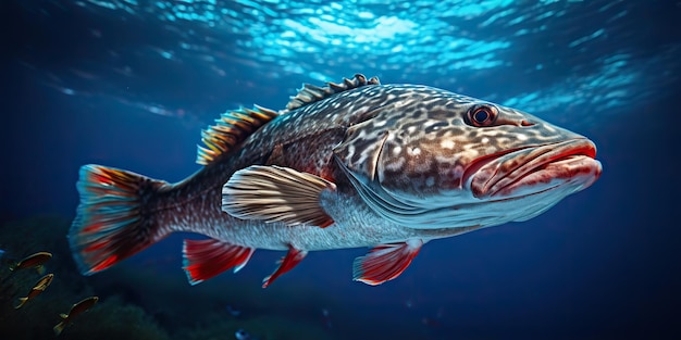 AI generato AI generativo Illustrazione fotografica realistica del merluzzo atlantico Pesca subacquea