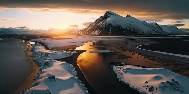 AI generato AI Generativo Macro girato vista aerea del drone della scena del paesaggio islandese Avventura cinematografica esplora l'atmosfera Arte grafica