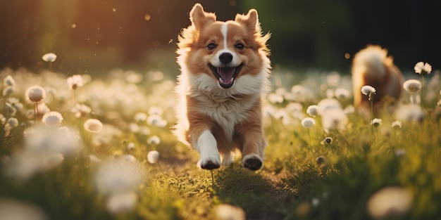 AI Generato AI Generativo Natura all'aperto campo prato animale da compagnia sorriso felice cane