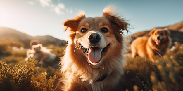 AI Generato AI Generativo Natura all'aperto campo prato animale da compagnia sorriso felice cane