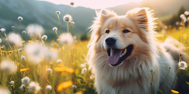 AI Generato AI Generativo Natura all'aperto campo prato animale da compagnia sorriso felice cane
