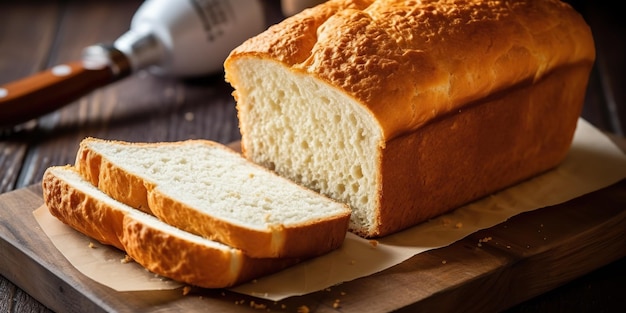 AI Generato AI Generativo Organico pane al pane fresco tagliato con clice su legno