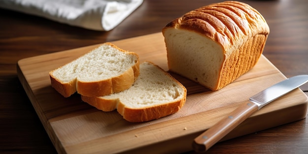 AI Generato AI Generativo Organico pane al pane fresco tagliato con clice su legno