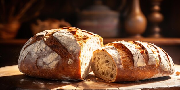 AI generato AI generativo Pane di frumento da forno biologico fresco su tavola di legno