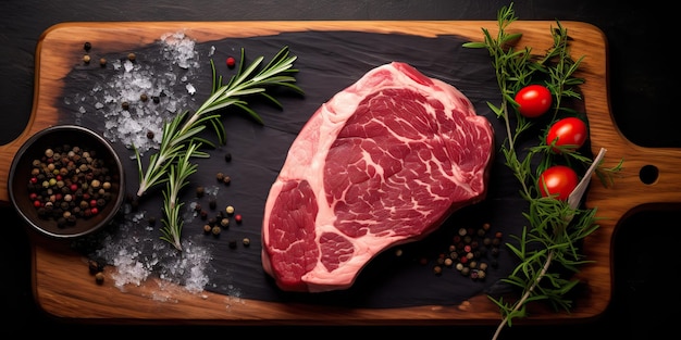 AI generato AI Generativo Rib eye bbq grill carne cruda bistecca fresca su osso sul tavolo della cucina mock up Graphic Art Illustration