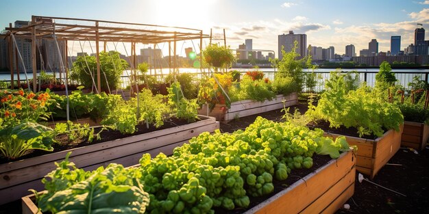 AI Generato AI Generativo Rooftop città edificio urbano giardino biologico a base di erbe