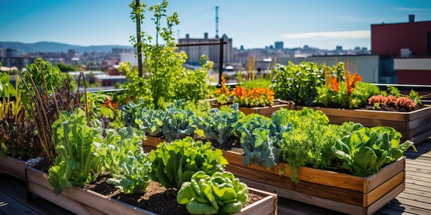 AI Generato AI Generativo Rooftop città edificio urbano giardino biologico a base di erbe