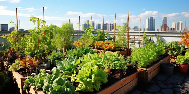 AI Generato AI Generativo Rooftop città edificio urbano giardino biologico a base di erbe