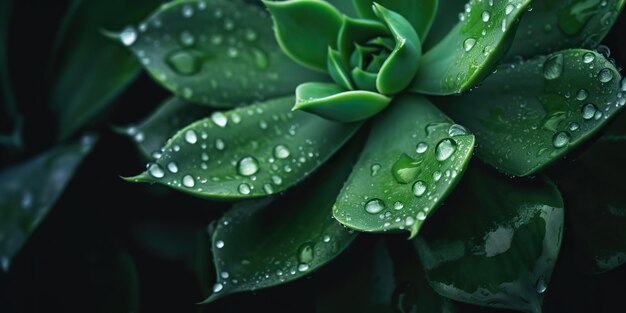 AI generato AI generativo verde tropico pianta esotica fiore foglia succulenta con goccia di pioggia d'acqua