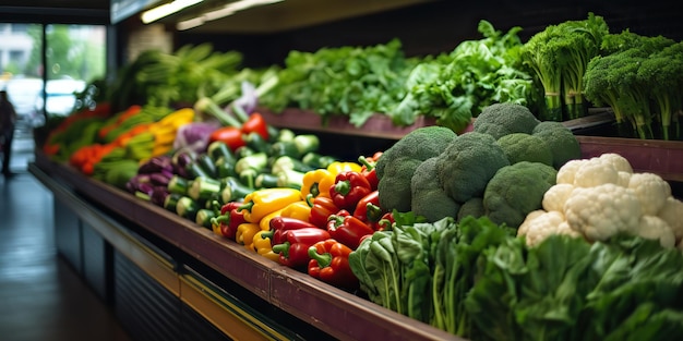 AI generato AI generativo Verdure fresche biologiche dietetiche ecologiche nel negozio del mercato