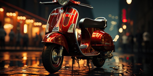 AI Generato AI Generativo Vintage retrò classico vespa scooter moto la sera italiana