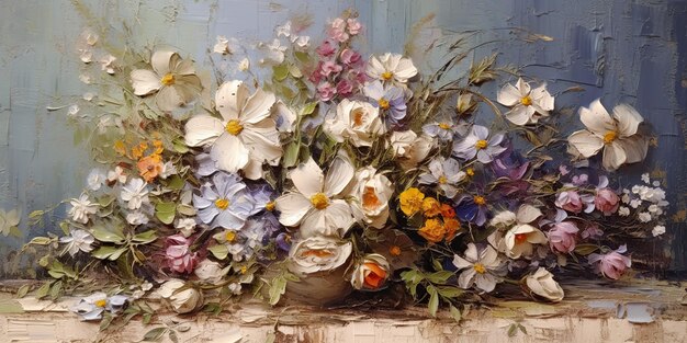 AI Generato AI Generativo Vintage stile retrò fiori pianta botanica su tela Pittura ad olio