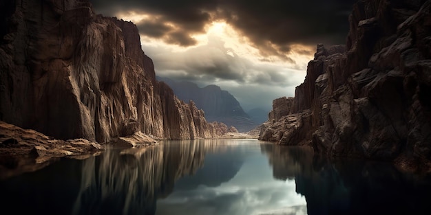 AI Generato AI Generativo Vista della grotta sul paesaggio marino del lago Viaggi avventurosi all'aperto