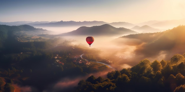 AI Generato AI Generativo Volo in mongolfiera in Tailandia Arte grafica di montagna di Chiang Mai