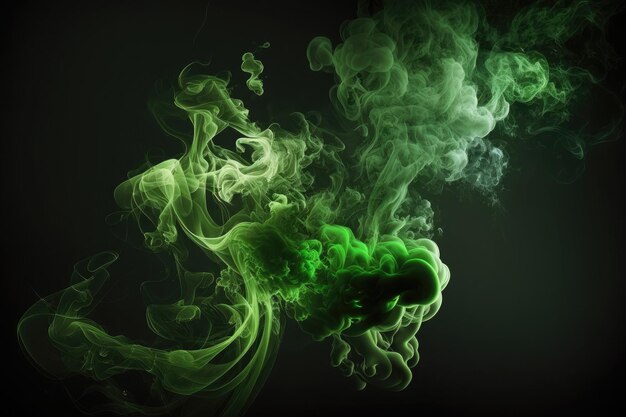 AI generato figura astratta di fumo verde su sfondo nero