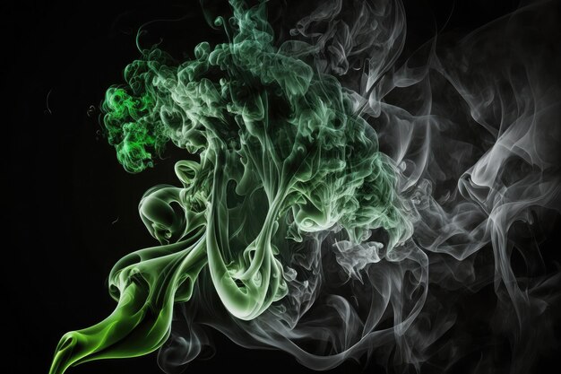 AI generato figura astratta di fumo verde su sfondo nero