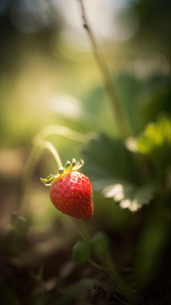 AI generato Fragola che cresce nel giardino Fuoco selettivo