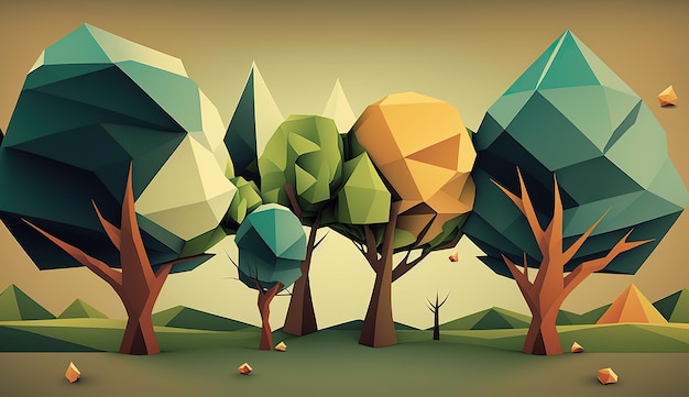 AI generato Generativo AI Low Poly modello di albero forestale Illustrazione di arte grafica ispirata all'eco