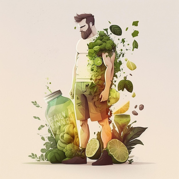 Ai generato Illustrazione bevande detox frullato verde Stile di vita fitness e concetto di nutrizione