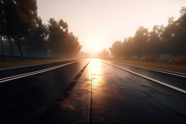 Ai generato illustrazione dell'autostrada in montagna con vista prospettica infinita