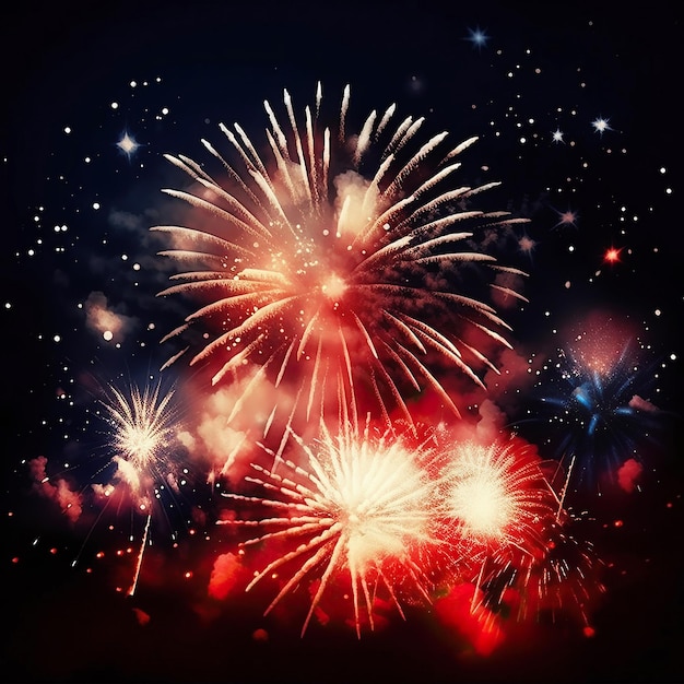 Ai generato illustrazione di fuochi d'artificio dai colori vivaci su sfondo crepuscolare
