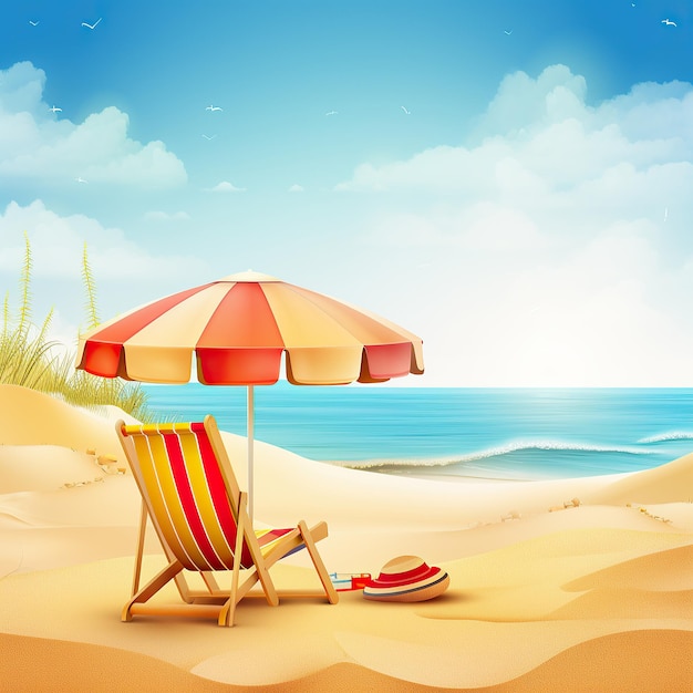 Ai generato illustrazione di ombrellone con sedie sulla sabbia