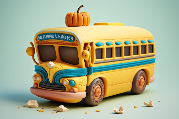 Ai generato illustrazione di scuolabus giocattolo plastilina