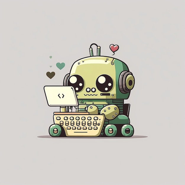 Ai generato illustrution retro robot carino digitazione