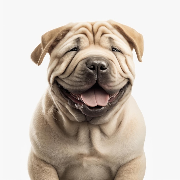 Ai generato ritratto di cane di razza cinese sharpei carino felice eccitato sorridente